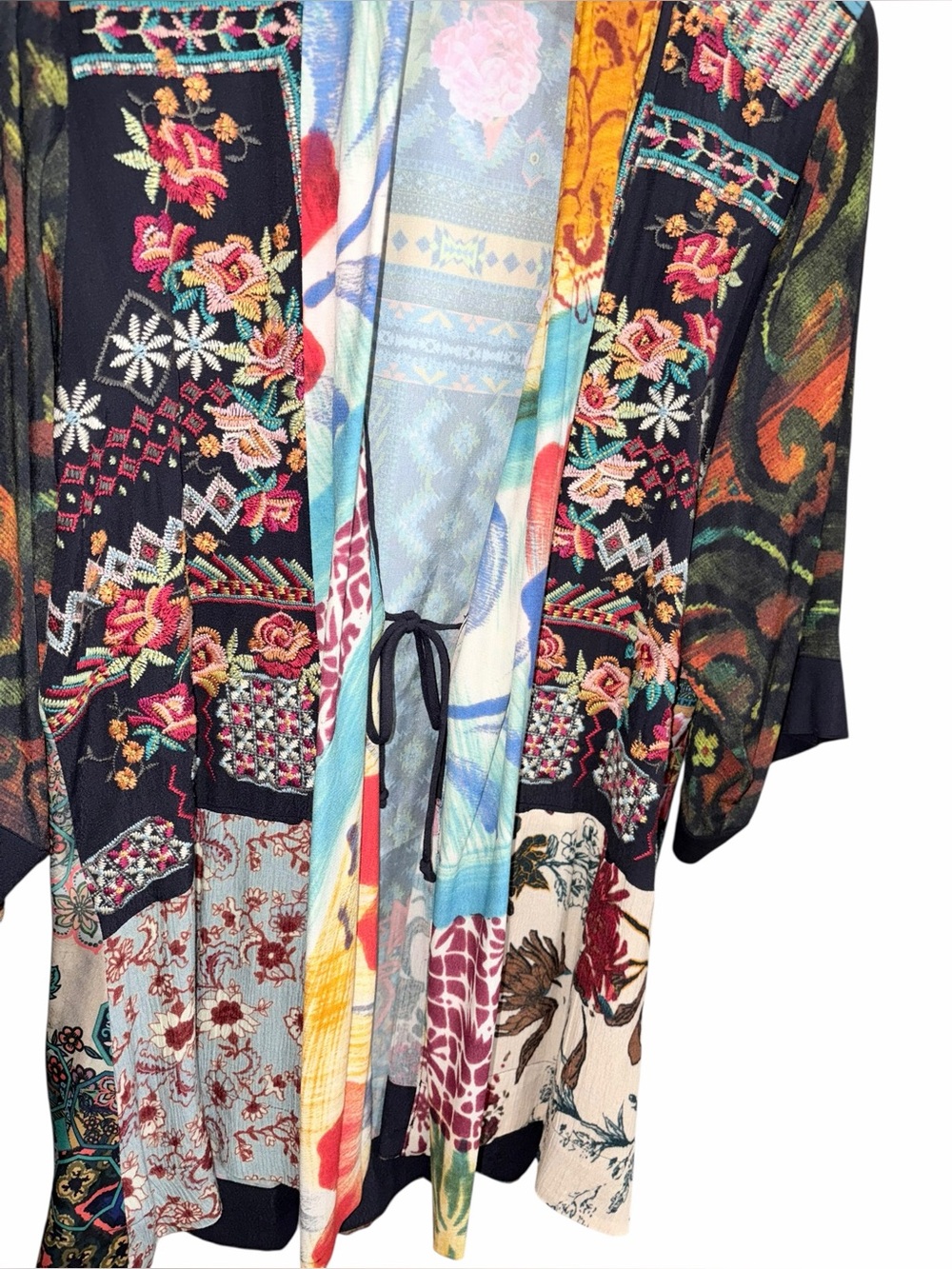 John Mark Floral Embroidered Patchwork Open Front Kimono/Cardigan Bohemian - Picture 6 of 8